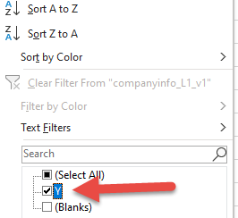 Filter Y to show only applicable json paths
