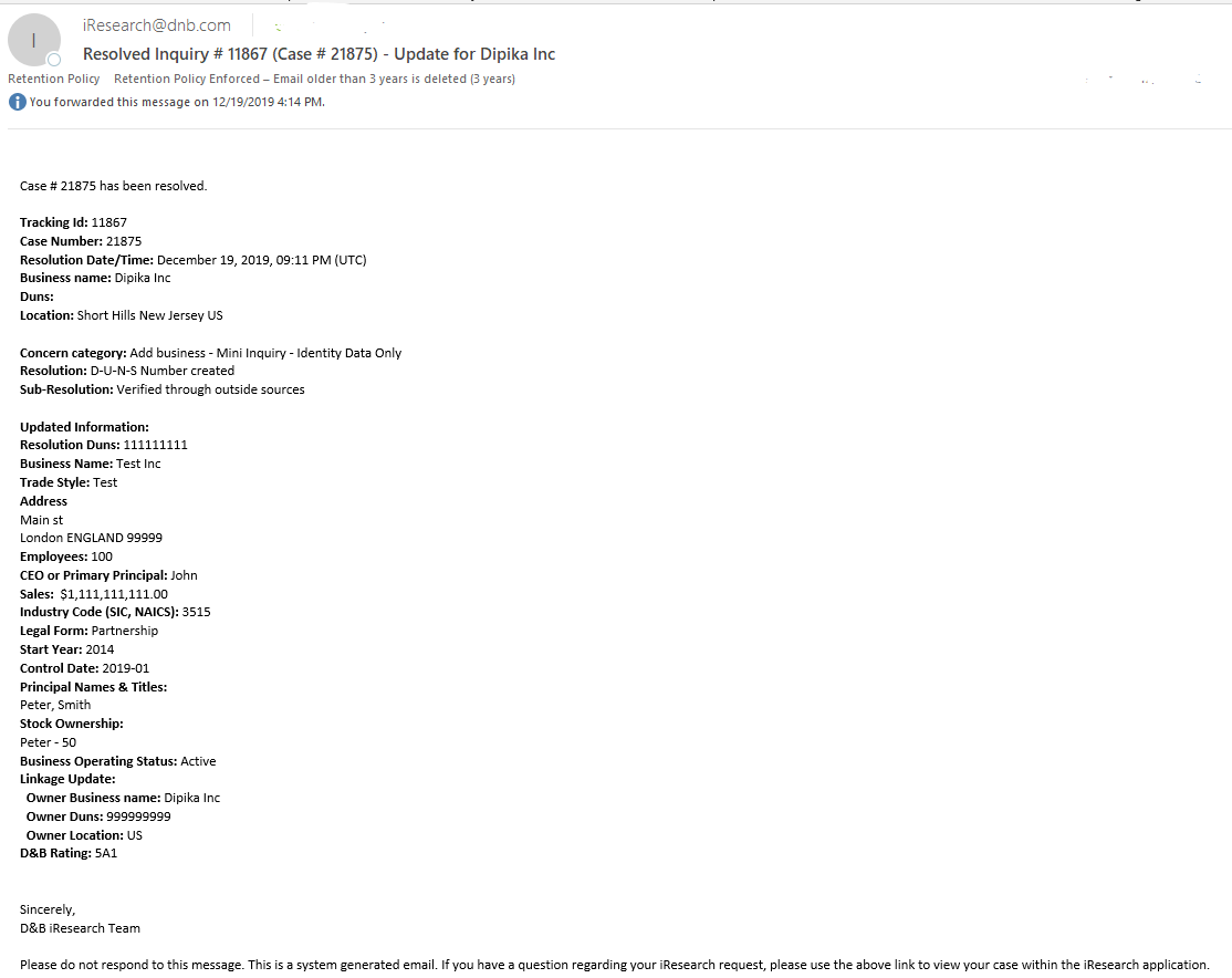Sample Research Resolved Email